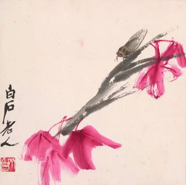 齐白石-枫叶寒蝉-(2)