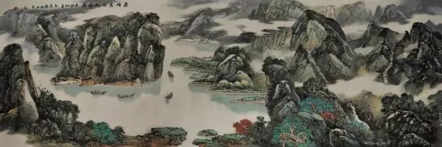 奇峰秀水入画屏280x100cm