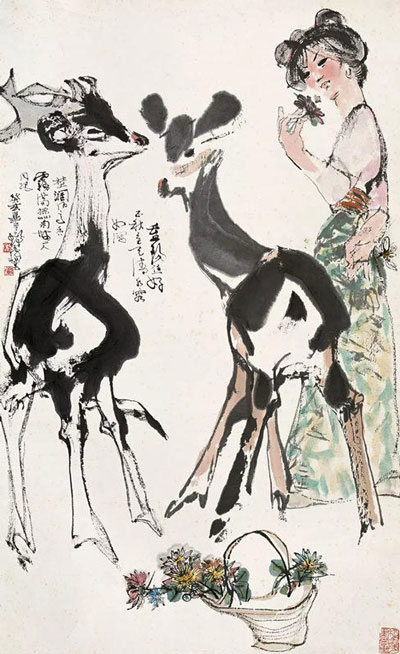 程十发-重阳采菊
