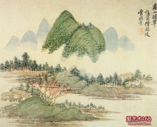 作者：恽寿平，清初书画家。《春山暖翠图》写明媚春山景色。远处晴岚覆翠，云漫山麓；近处桃红柳绿，清波相映，色彩绚丽，春意盎然，别有一番清雅灵秀的韵致。