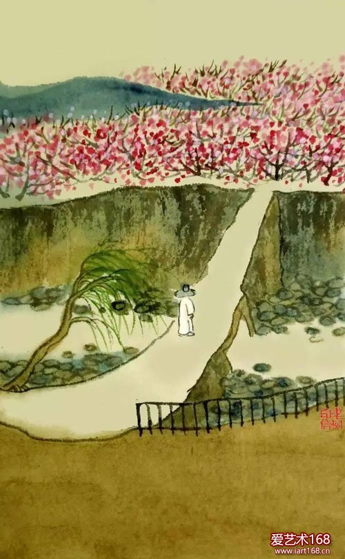 母亲坟前独坐，想想半世生涯。此处虽然寂寞，对岸却有桃花。