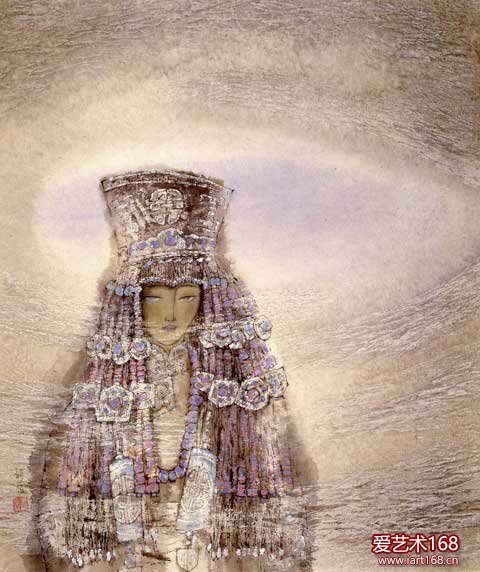 盛妆 1990年 90×68cm 彩墨
